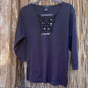 Vintage Blue Cotton Blend Blouse by KB Collections